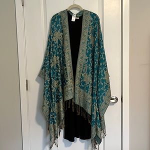 Boho Turquoise Pashmina Kimono, OSFM